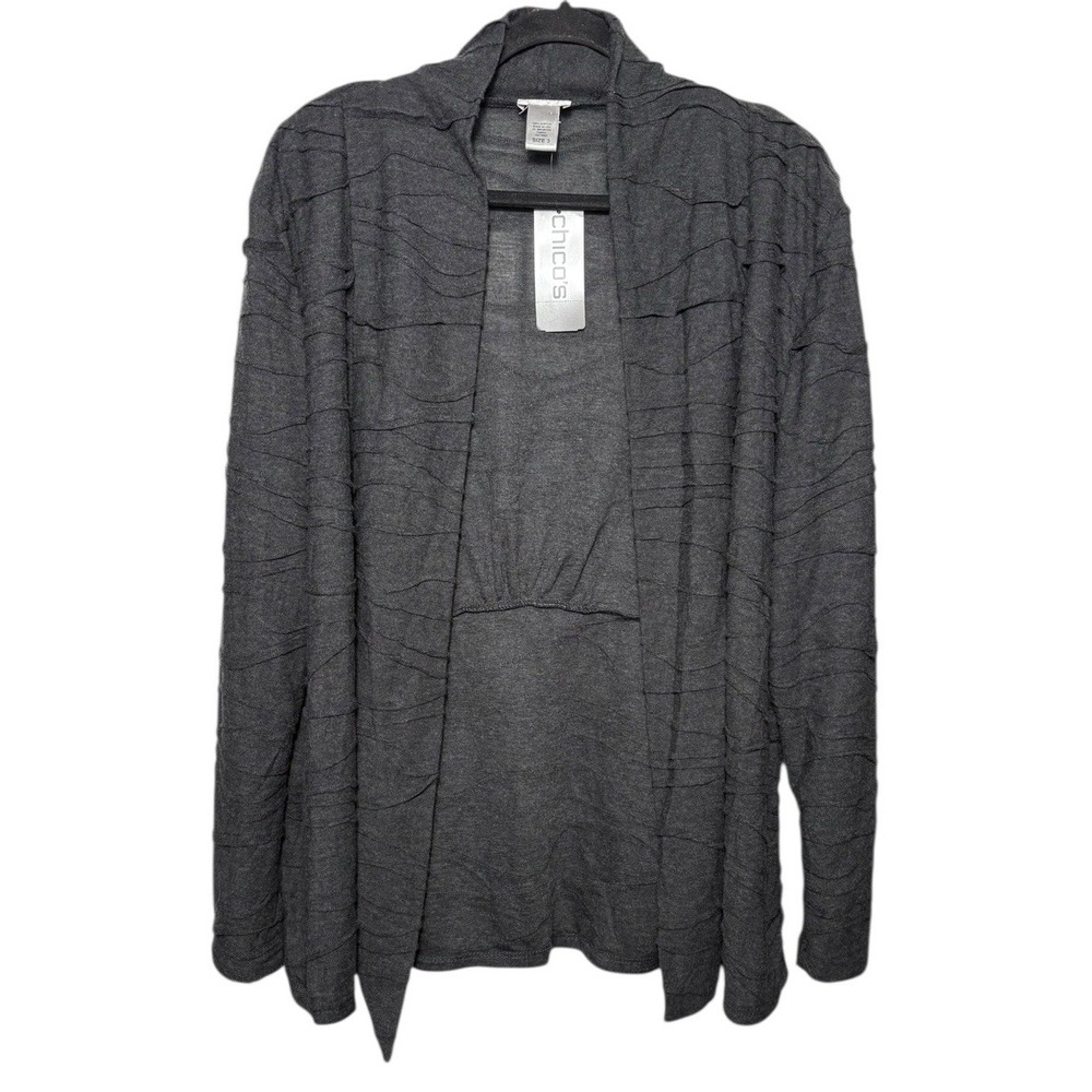 Chico's Knit Ripple Gray Open Front Cardigan Sweater Size 3 (US XL) NEW